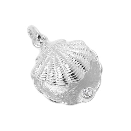 Sterling Silver Oyster Shell with CZ Crystal Birthstone Charm
