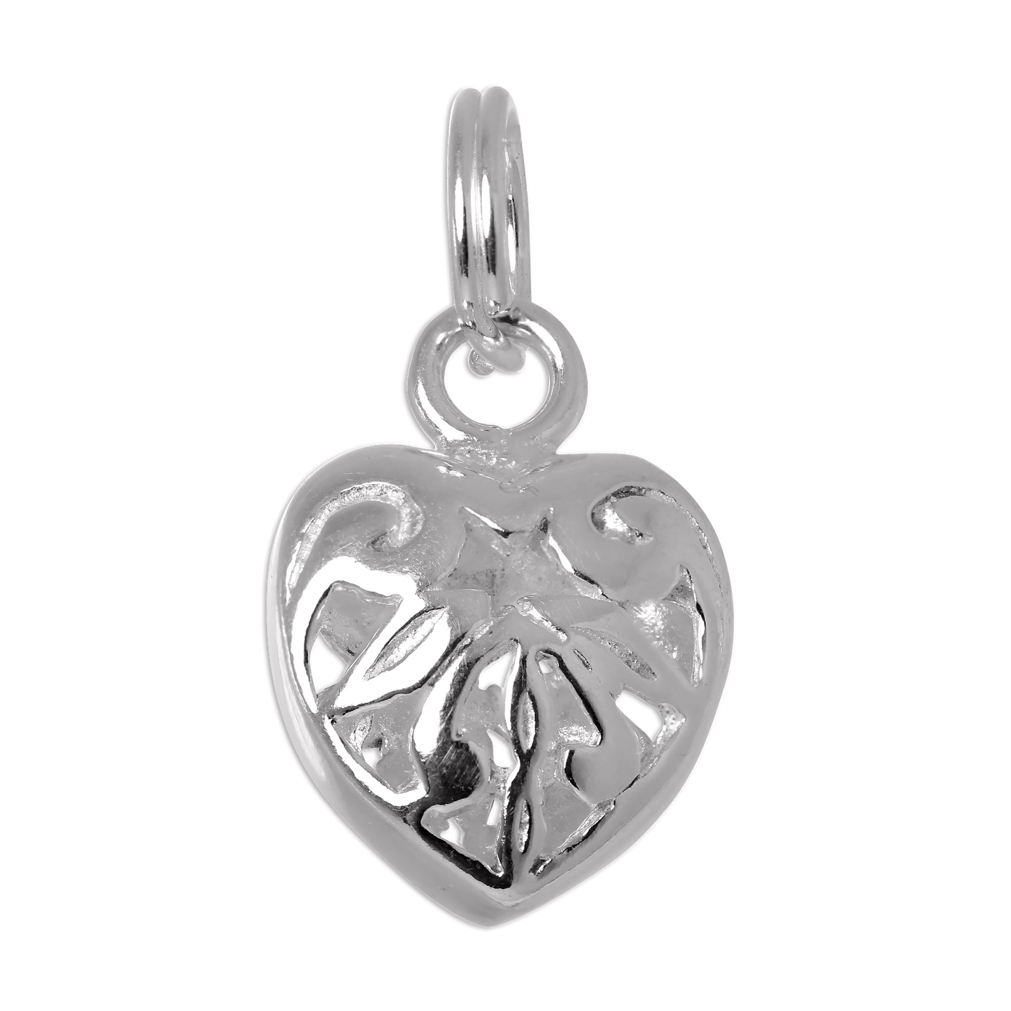 Sterling Silver Open Puffed Heart Charm