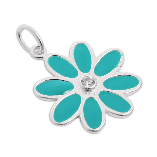 Sterling Silver & Turquoise Enamel Flower Charms