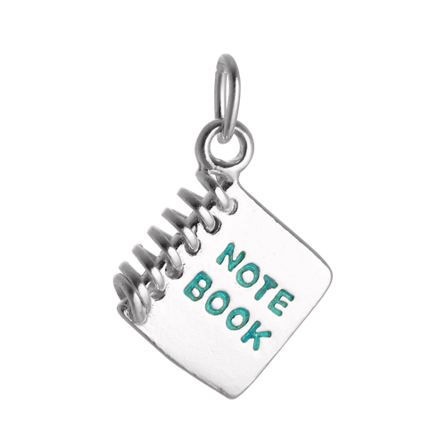 Sterling Silver & Green Enamel Note Book Charm
