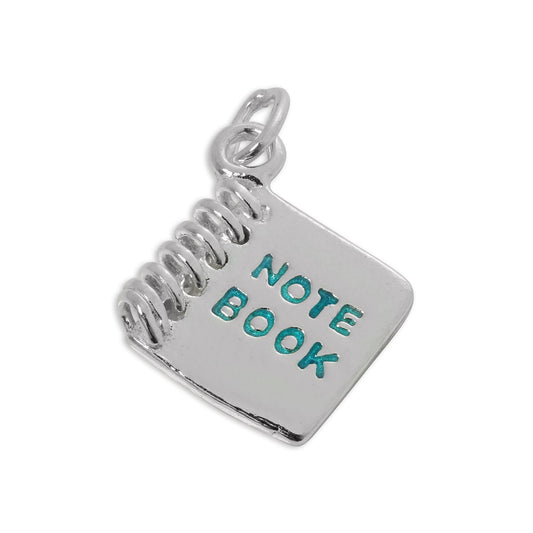 Sterling Silver & Green Enamel Note Book Charm