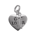 Sterling Silver Cat Lover Heart & Fish Bone Charm