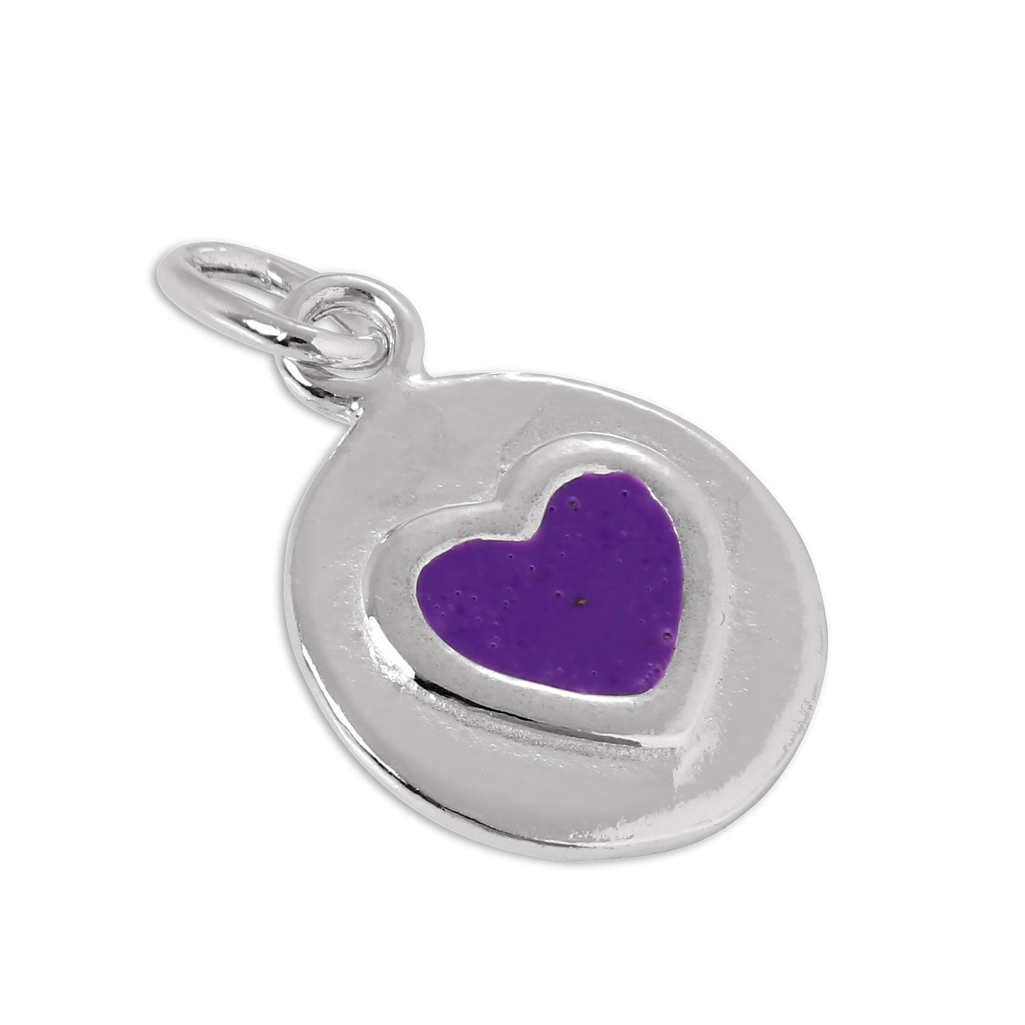 Sterling Silver & Purple Enamel Heart Tag Charm