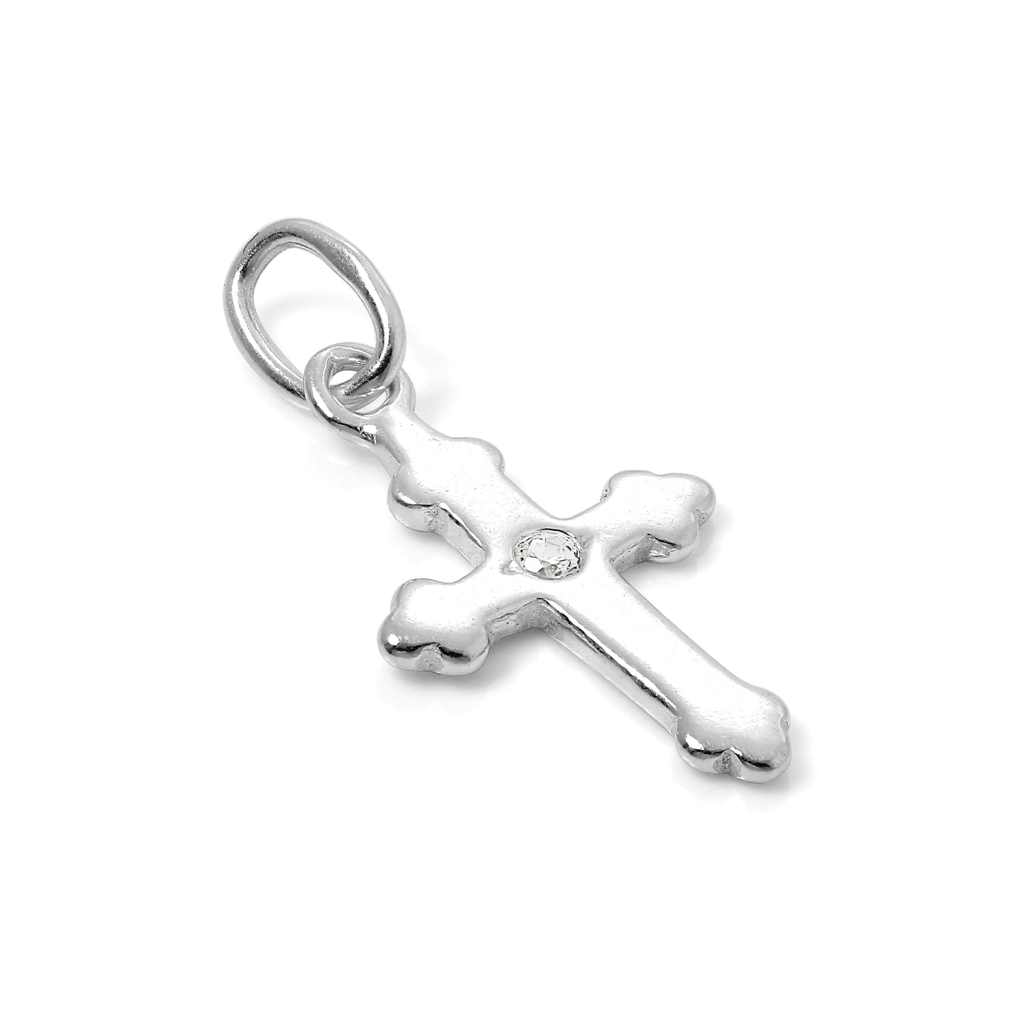 Tiny Sterling Silver Gothic Cross Charm with Single CZ Crystal