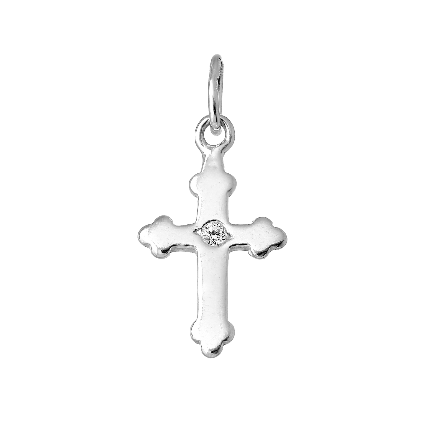 Tiny Sterling Silver Gothic Cross Charm with Single CZ Crystal