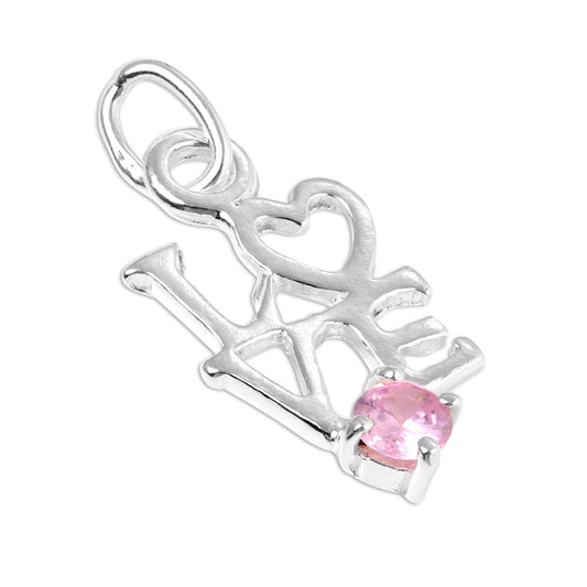 Sterling Silver Love Charm with Pink CZ Crystal