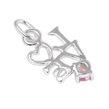 Sterling Silver Love Charm with Pink CZ Crystal