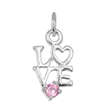 Sterling Silver Love Charm with Pink CZ Crystal