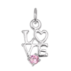 Sterling Silver Love Charm with Pink CZ Crystal