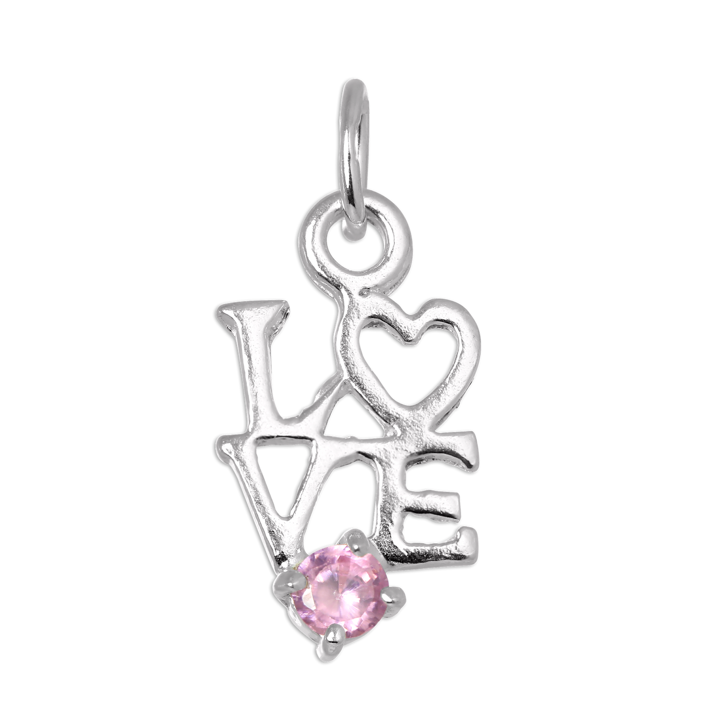Sterling Silver Love Charm with Pink CZ Crystal