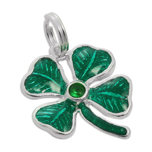 Sterling Silver & Green Enamel 4 Leaf Clover Charm