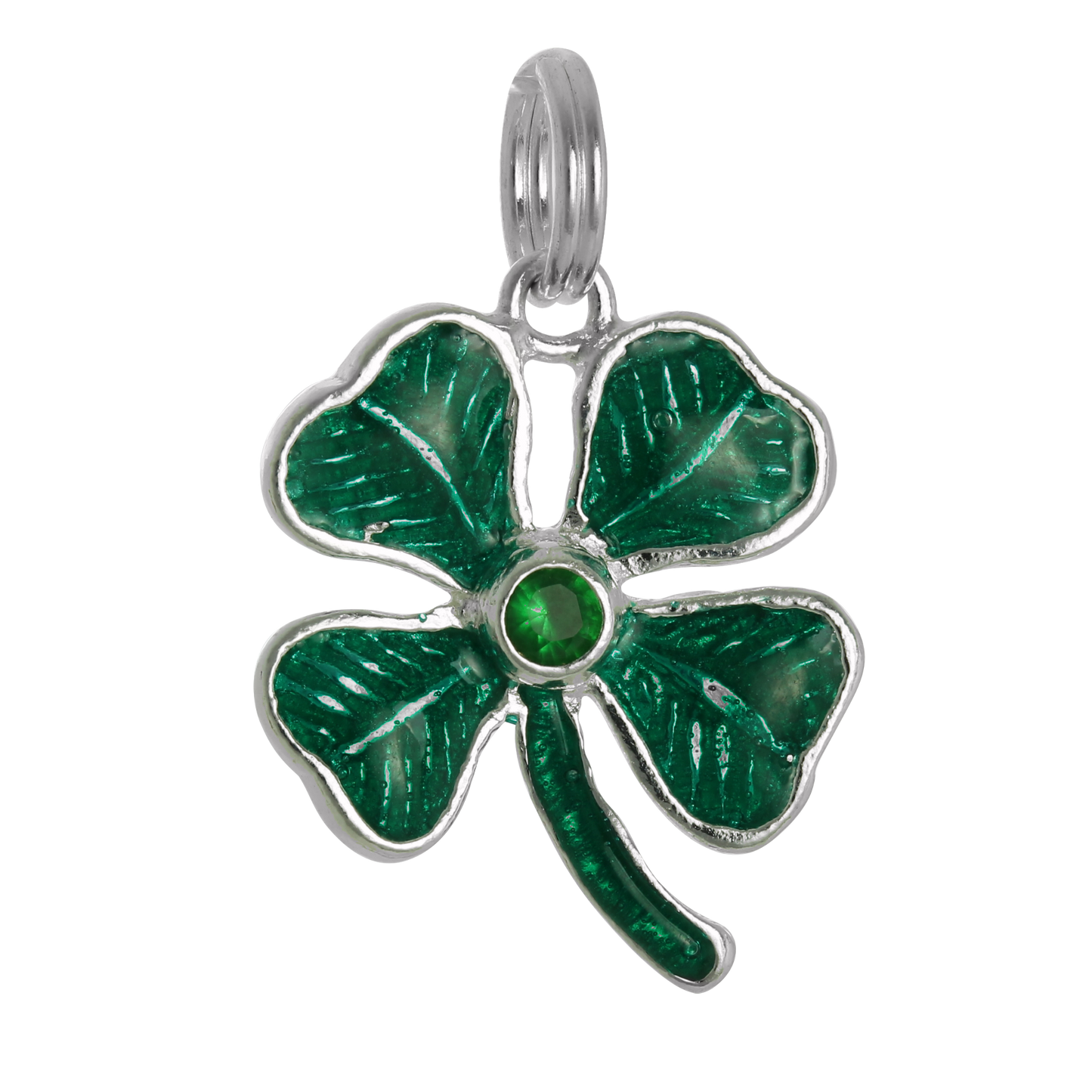 Sterling Silver & Green Enamel 4 Leaf Clover Charm