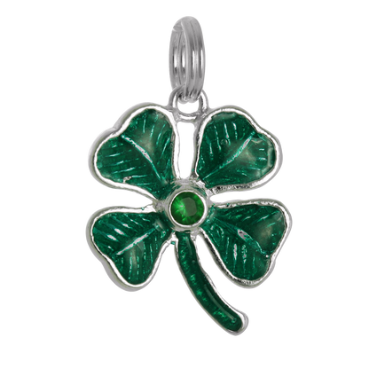 Sterling Silver & Green Enamel 4 Leaf Clover Charm