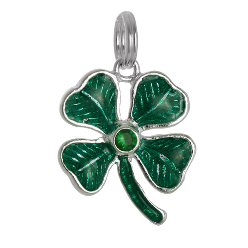 Sterling Silver & Green Enamel 4 Leaf Clover Charm