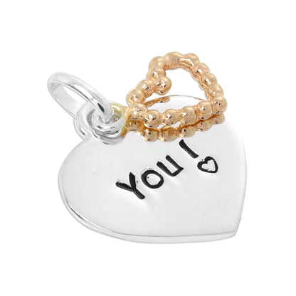 Sterling Silver Love You Heart Tag with Rose Open Heart