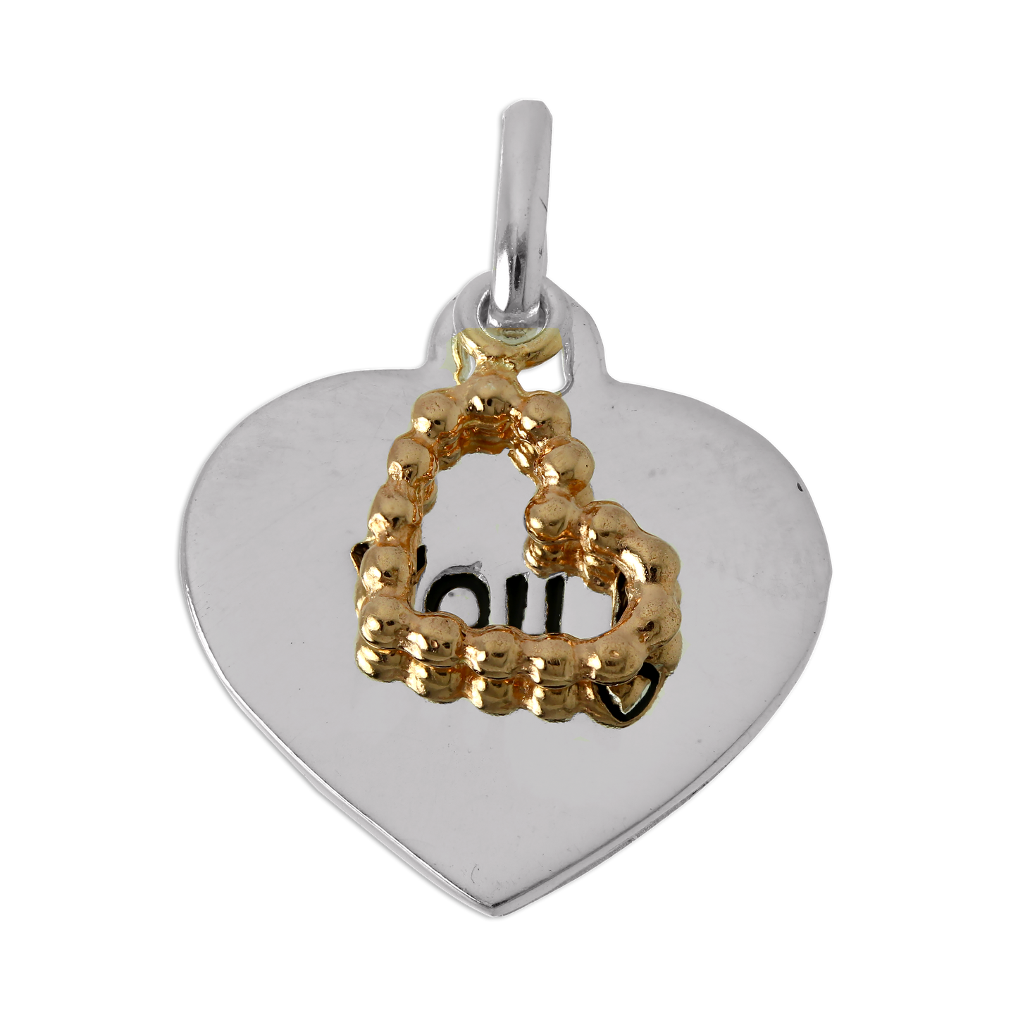 Sterling Silver Love You Heart Tag with Rose Open Heart