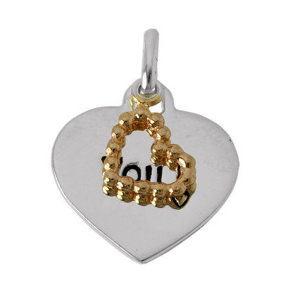 Sterling Silver Love You Heart Tag with Rose Open Heart