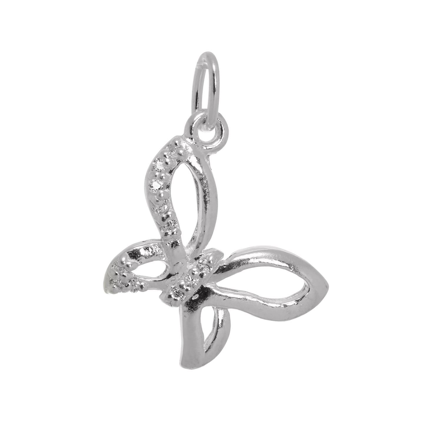 Sterling Silver & CZ Crystal Open Butterfly Charm