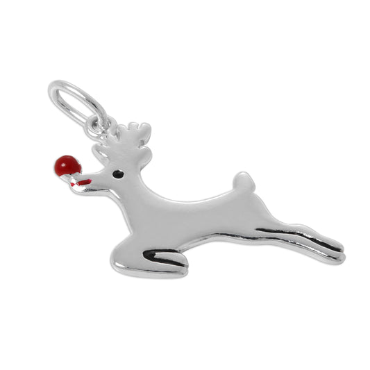 Sterling Silver Rudolph the Red Nose Reindeer Charm