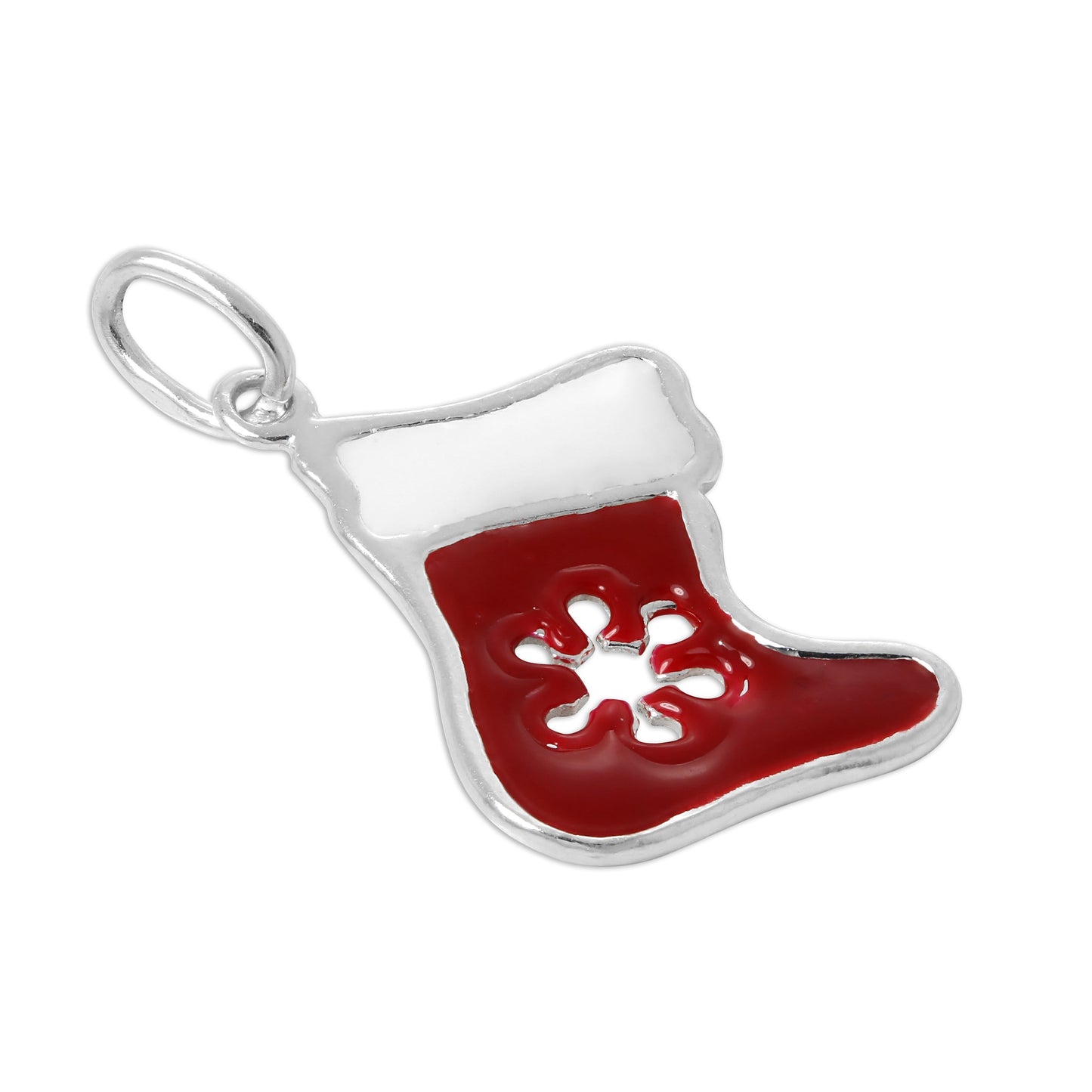Sterling Silver Enamelled Red Christmas Stocking Charm