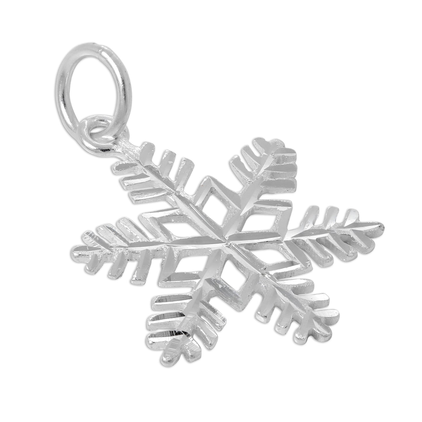 Large Sterling Silver Diamond Cut Snowflake Charm
