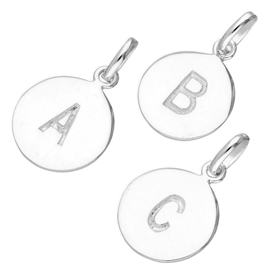 Sterling Silver Engravable Round Alphabet Letter Charm A-Z