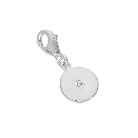 Sterling Silver & Clear CZ Crystal Round Clip on Charm