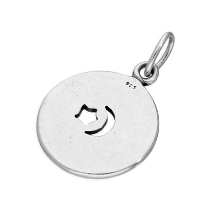 Sterling Silver Round Message Charm with Cut Out Moon & Stars