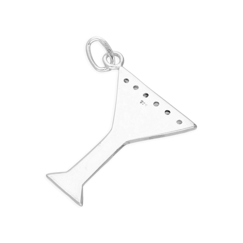 Sterling Silver & Clear CZ Crystal Cocktail Glass Charm