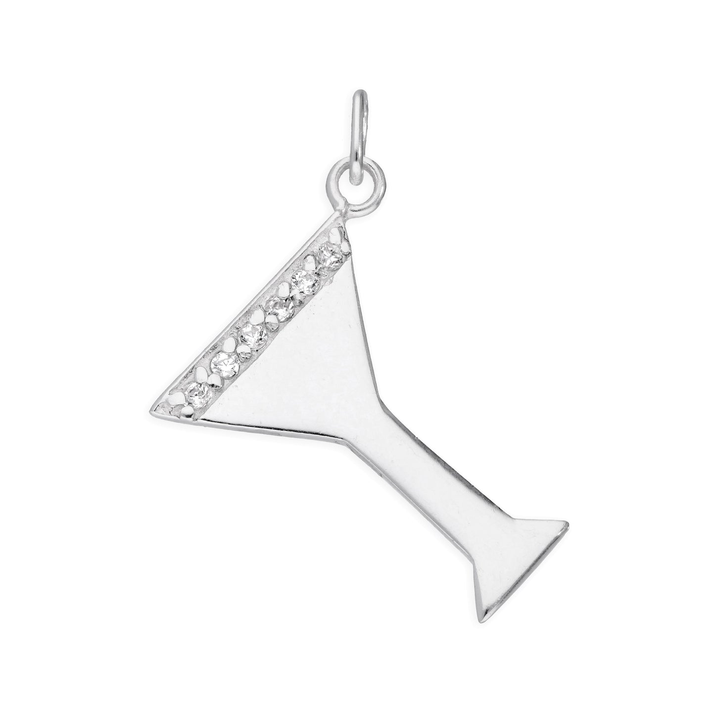Sterling Silver & Clear CZ Crystal Cocktail Glass Charm