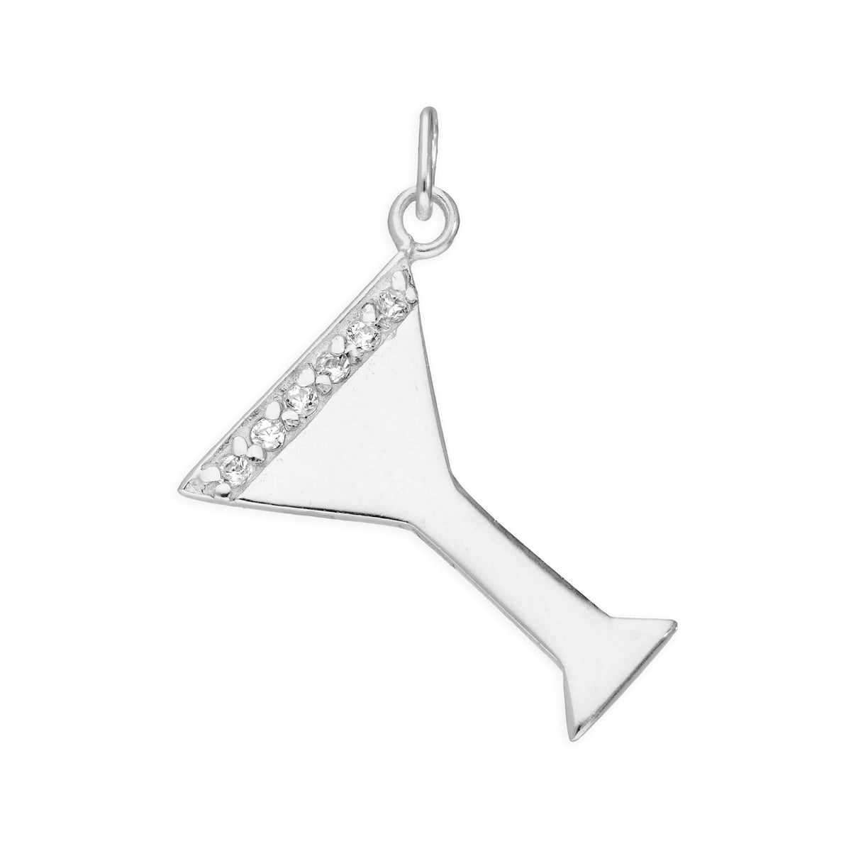 Sterling Silver & Clear CZ Crystal Cocktail Glass Charm