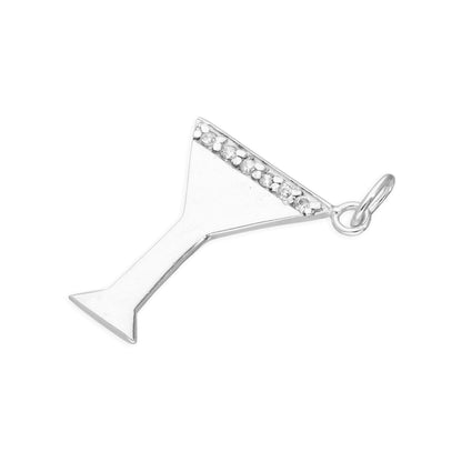 Sterling Silver & Clear CZ Crystal Cocktail Glass Charm