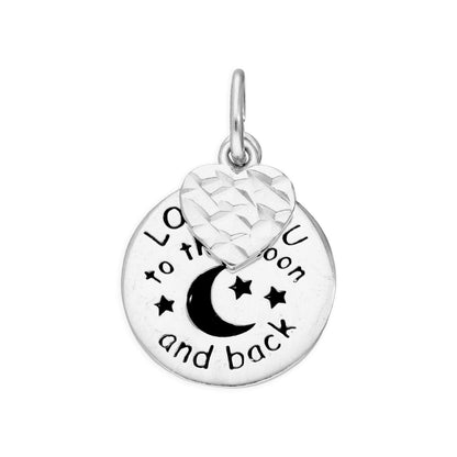 Sterling Silver Love You To The Moon & Back Charm with Heart