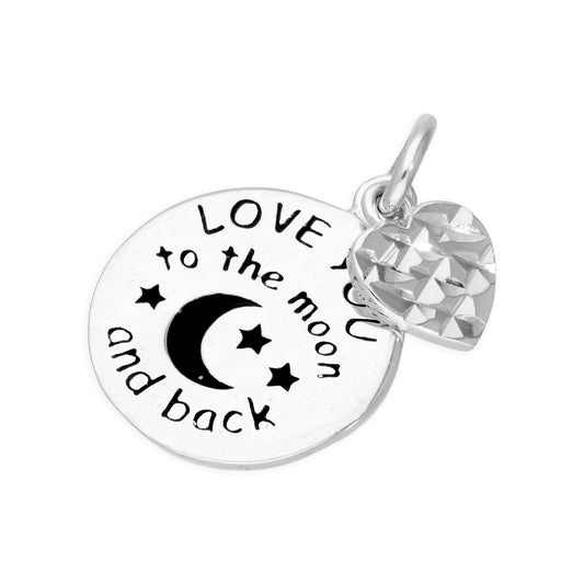 Sterling Silver Love You To The Moon & Back Charm with Heart