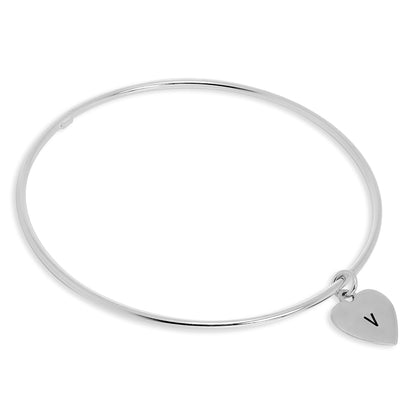 Sterling Silver Polished Bangle with Hand Stamped Charm