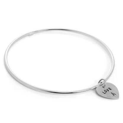 Sterling Silver Polished Bangle with Hand Stamped Charm