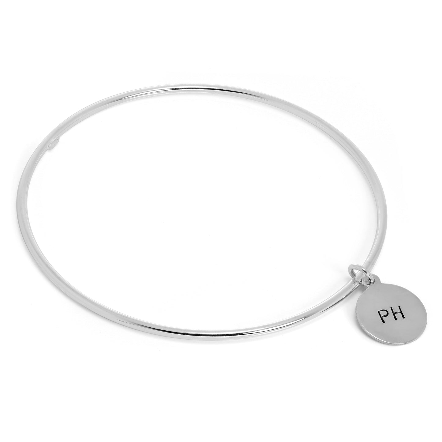 Sterling Silver Polished Bangle with Hand Stamped Charm