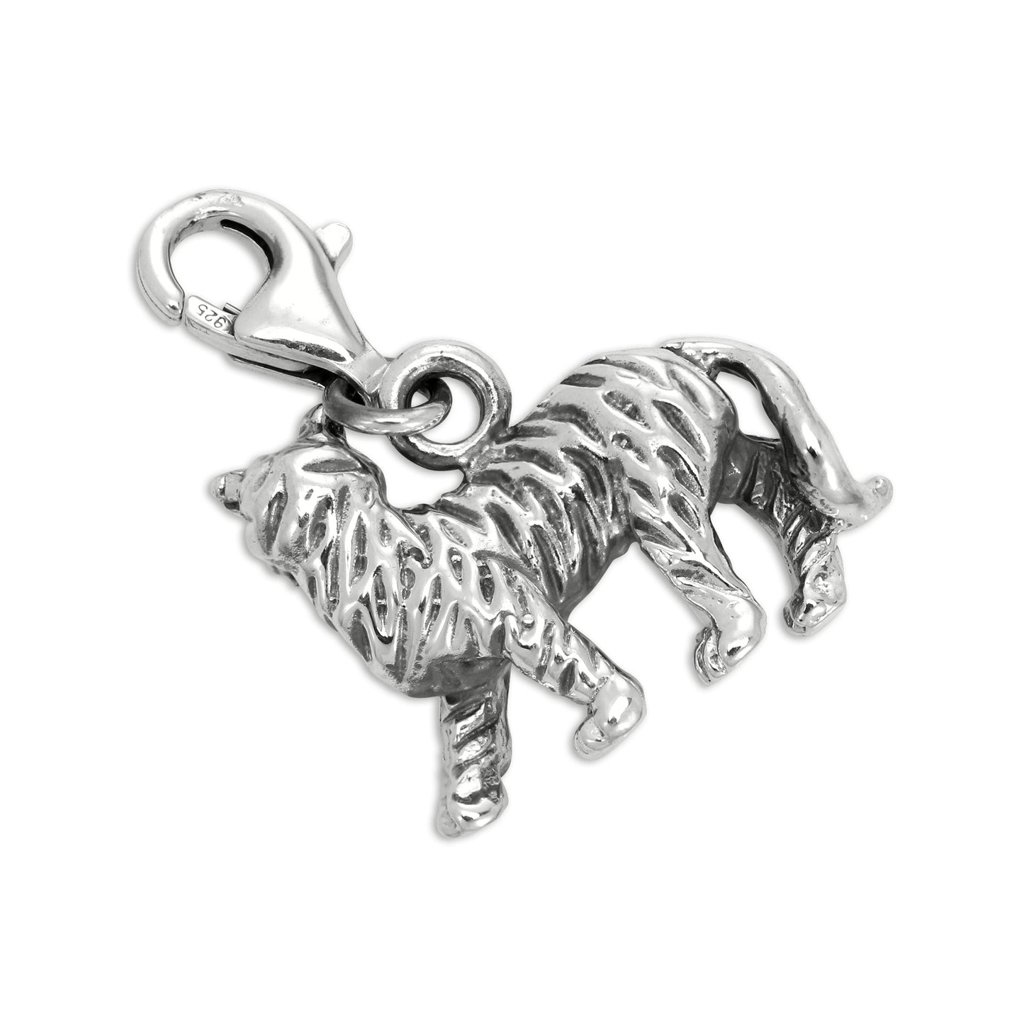 Sterling Silver Solid 3D Tiger Clip on Charm