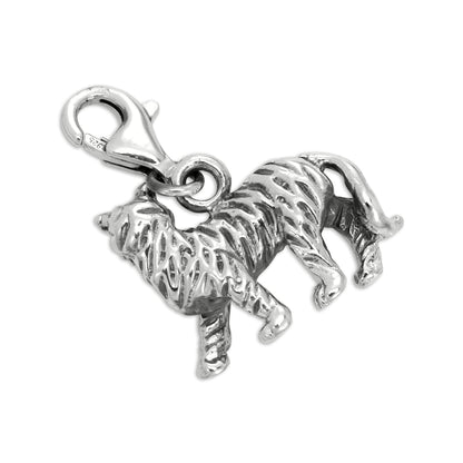 Sterling Silver Solid 3D Tiger Clip on Charm