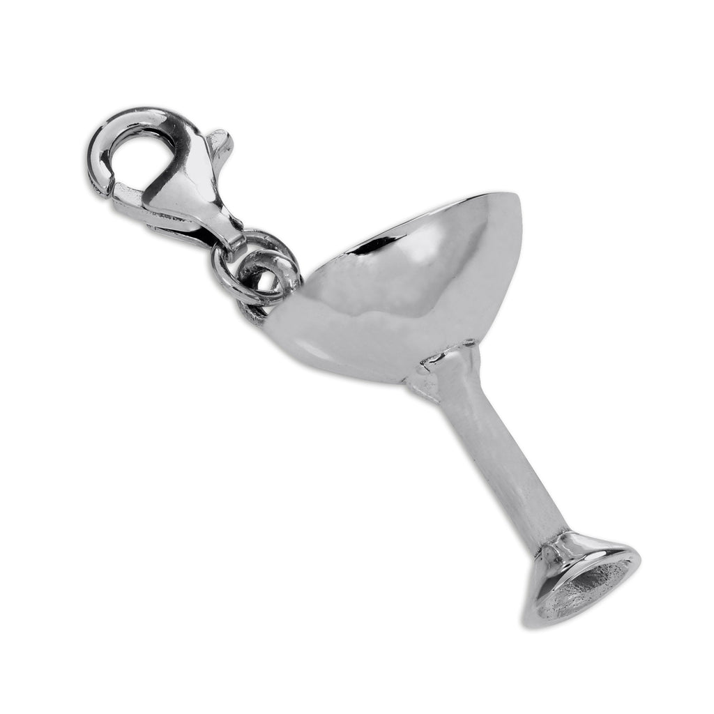Large Sterling Silver Champagne Glass Clip on Charm
