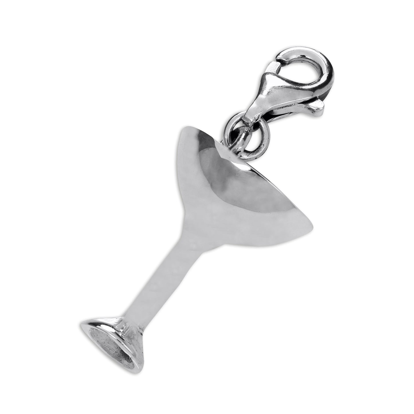Large Sterling Silver Champagne Glass Clip on Charm