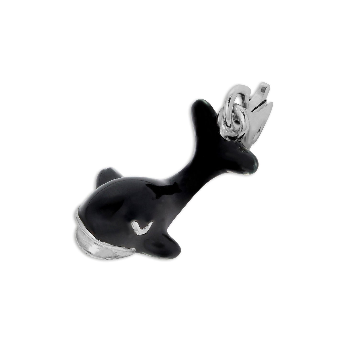 Sterling Silver 3D Hollow Black Enamelled Whale Clip on Charm