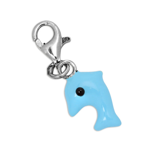 Sterling Silver & Blue Enamel Jumping Dolphin Clip on Charm
