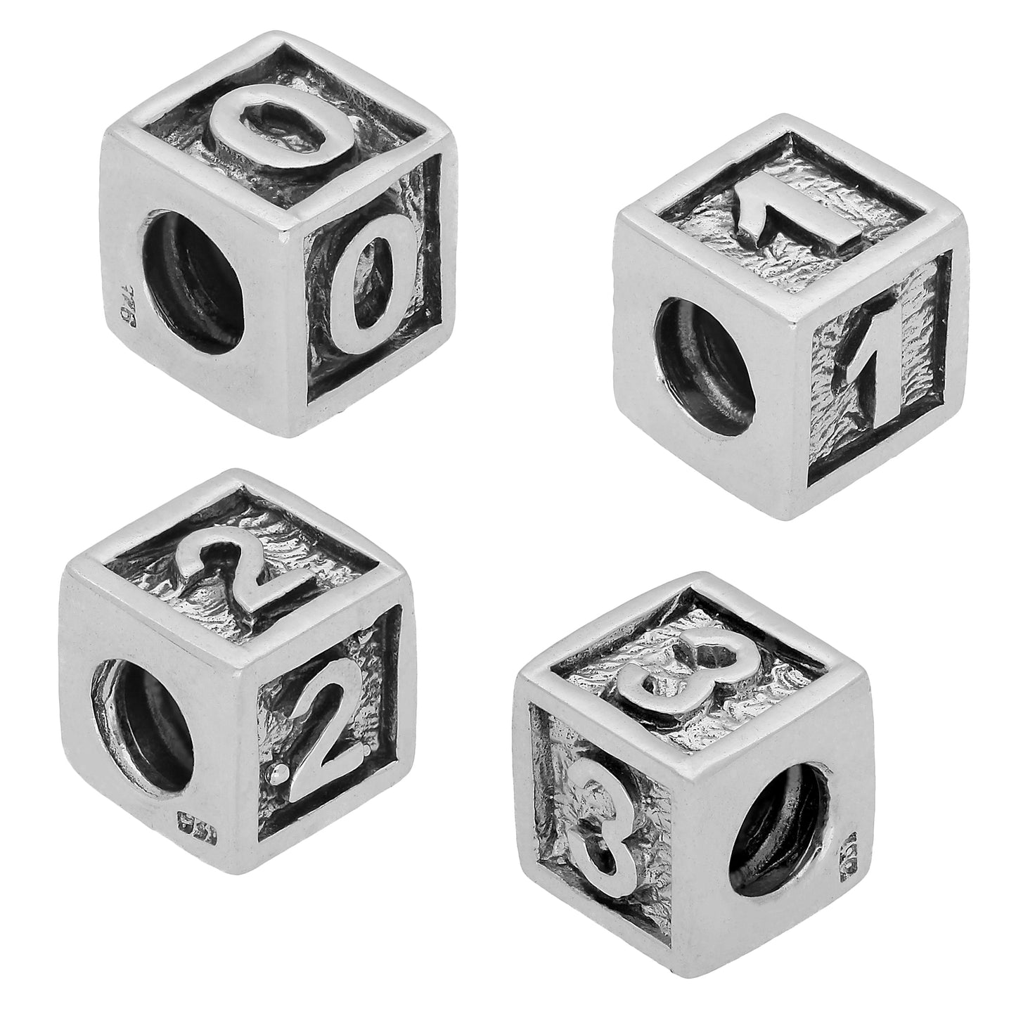 Sterling Silver Number Cube Bead Charm 0-9