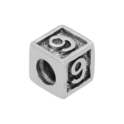 Sterling Silver Number Cube Bead Charm 0-9