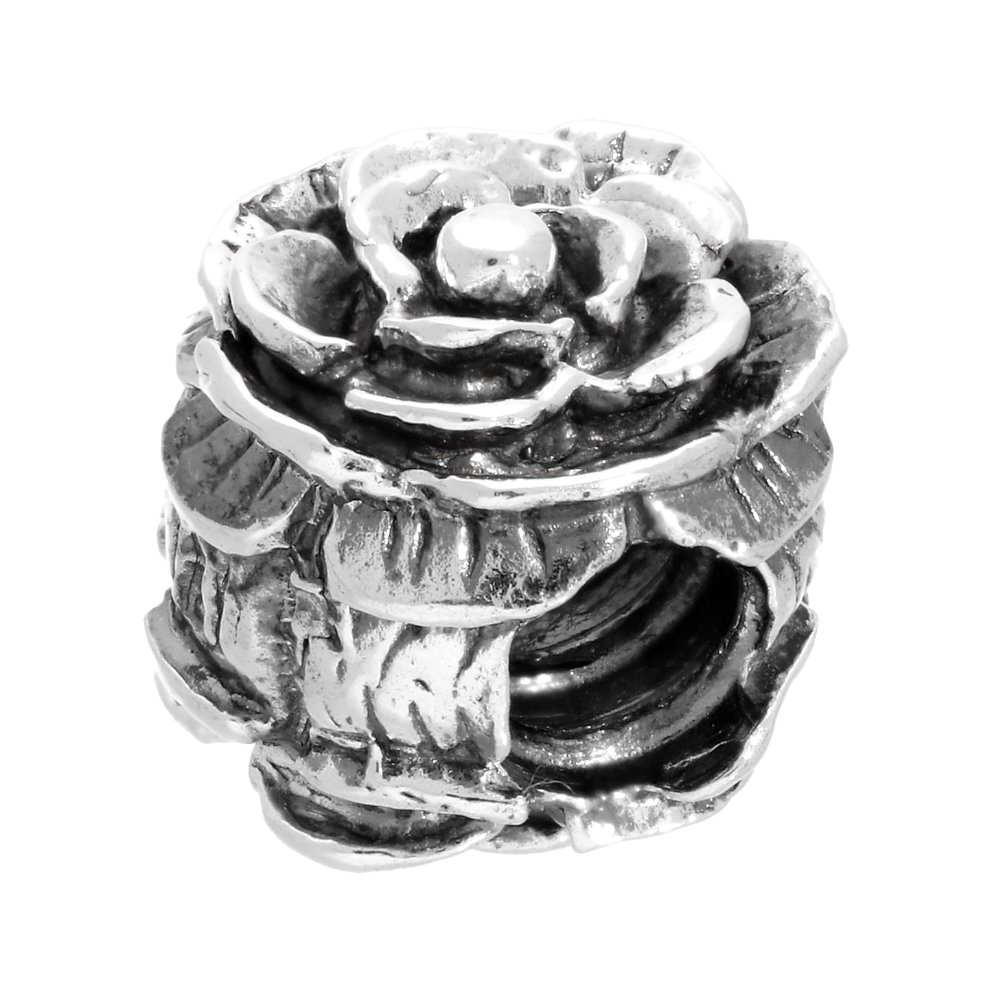 Sterling Silver Rose Bud Flower Bead Charm