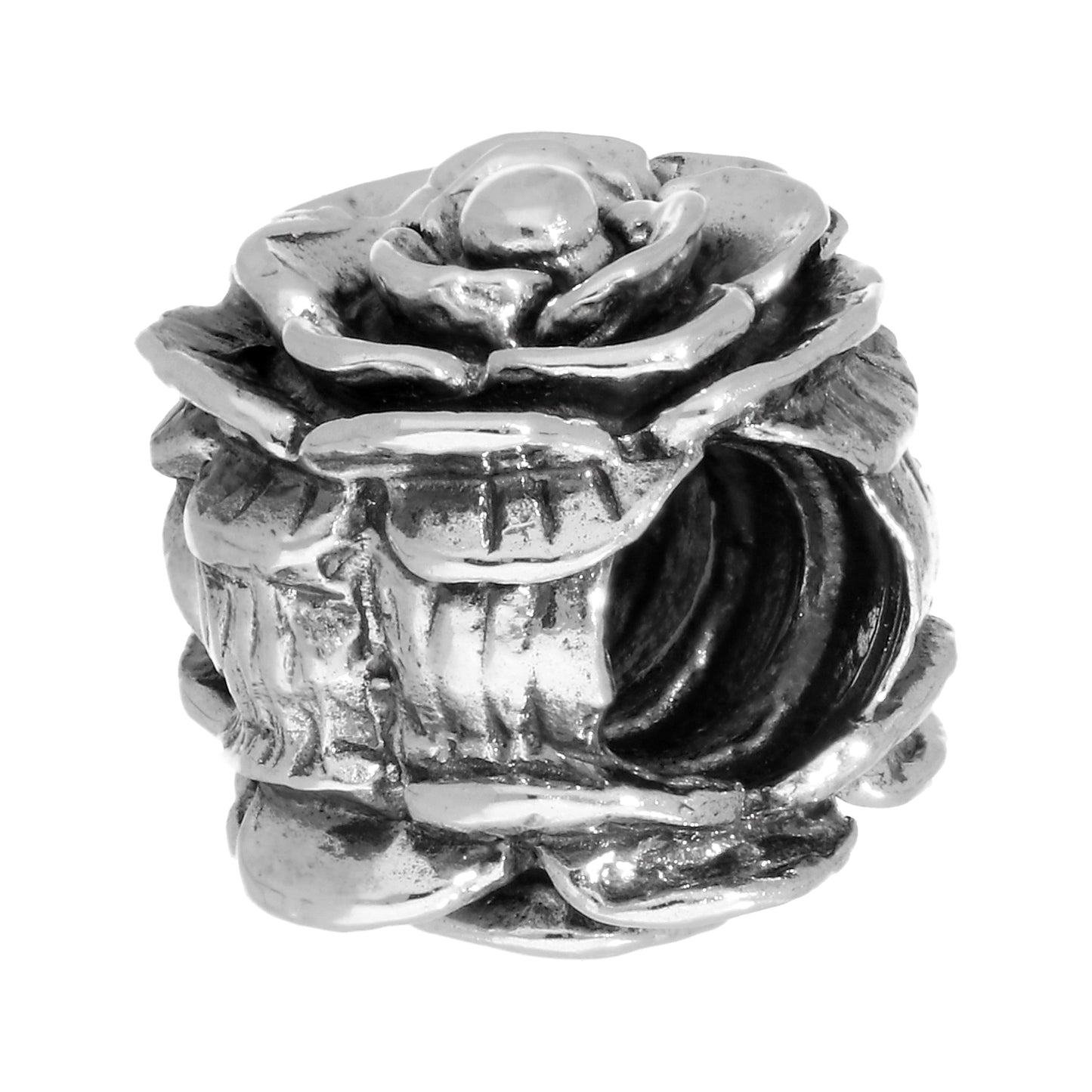 Sterling Silver Rose Bud Flower Bead Charm
