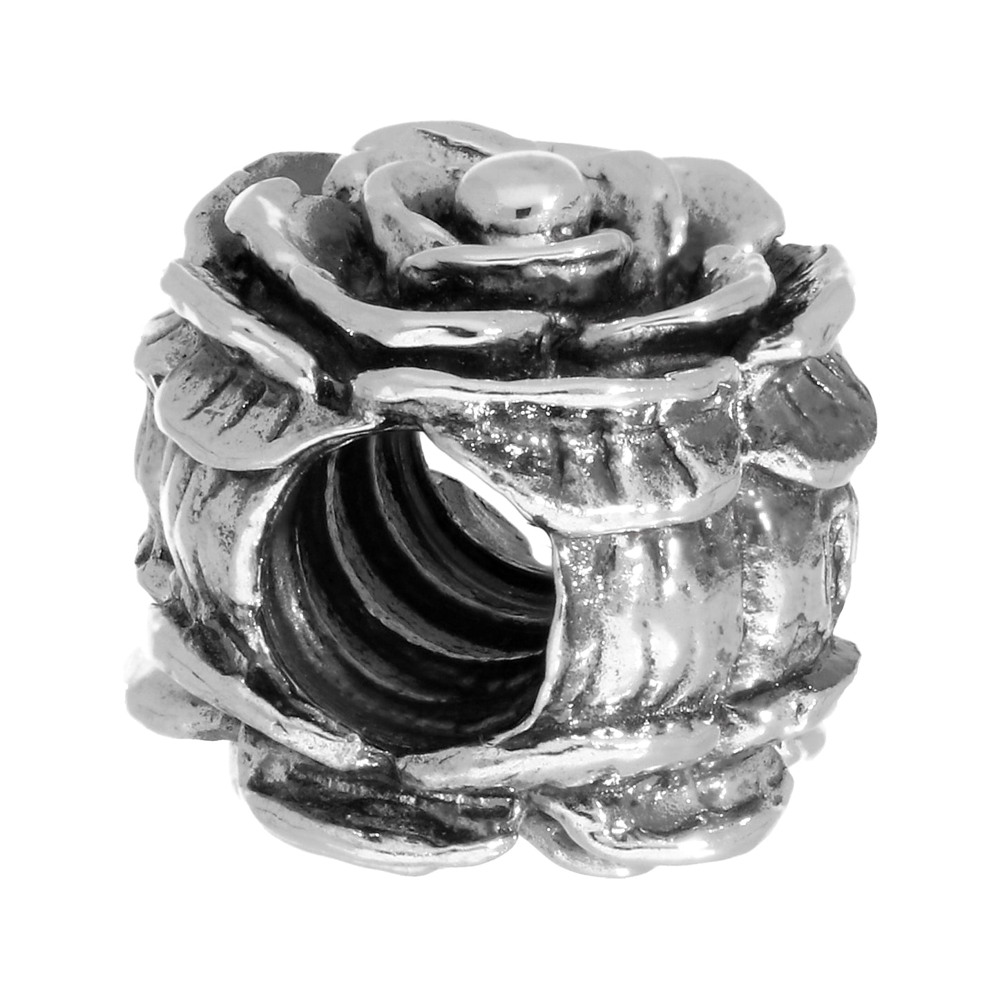 Sterling Silver Rose Bud Flower Bead Charm