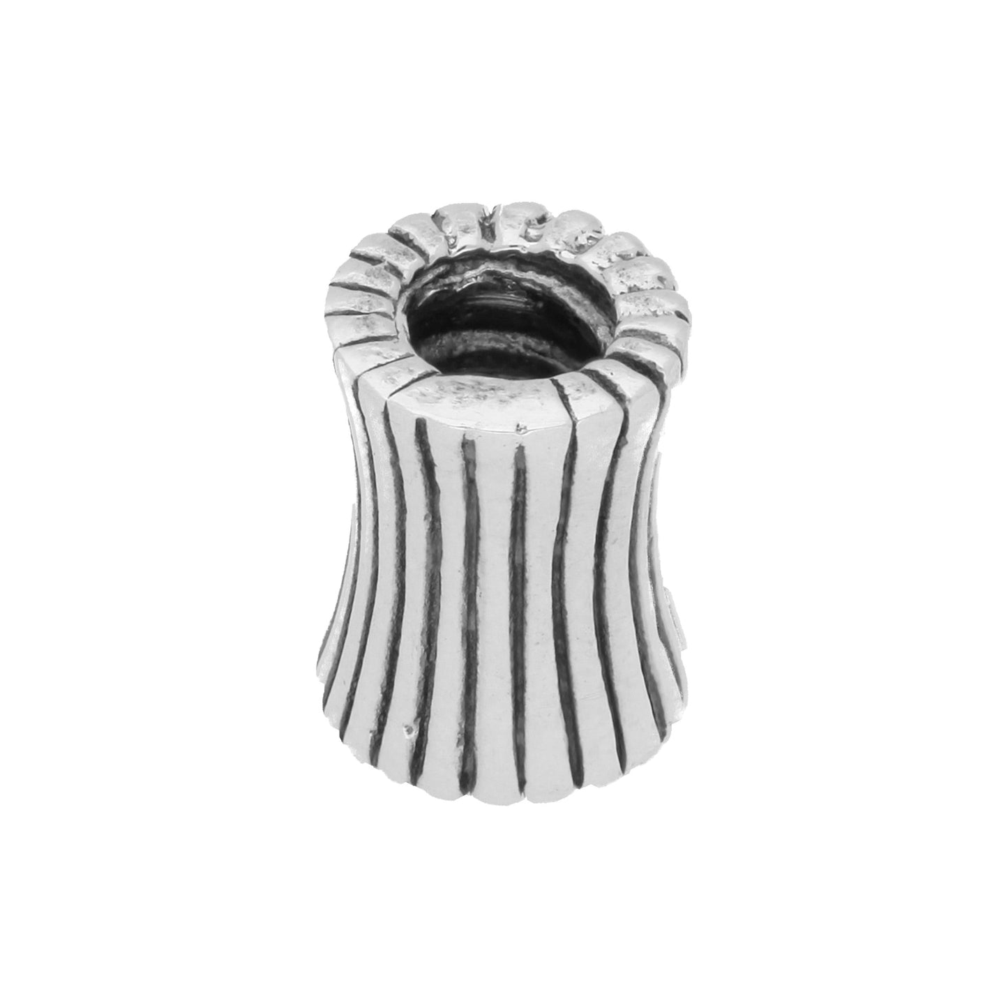 Sterling Silver Lined Hourglass Cylinder Bead Charm