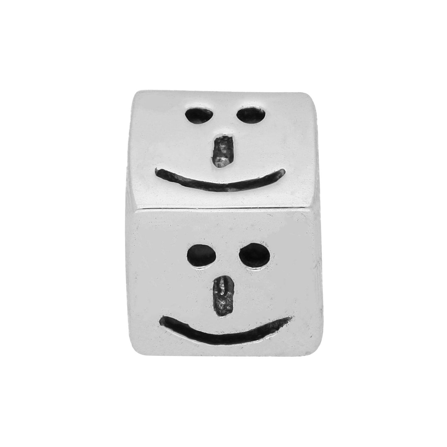 Sterling Silver Smiling Face Emoji Cube Bead Charm